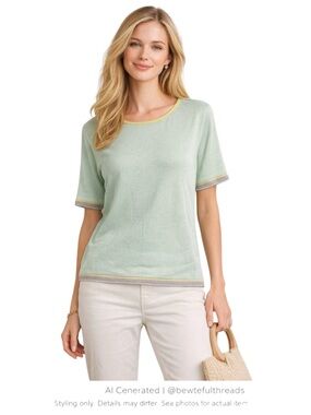 Betty Barclay Mint Green Contrast Trim Knit Top M Soft Minimalist